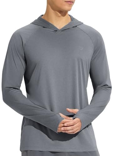 baleaf Men's UV SPF Hoodie Shirt UPF 50+ Sun Protection Long Sleeve T-Shirts Rash Guard Fishing Swimming Lightweight Light Grey Heather S - Image 1