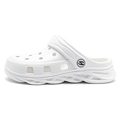 HOBIBEAR Boys Girls Classic Graphic Kids Garden Clogs Slip on Water Shoes (White-Size 4 Big Kid) - Image 2