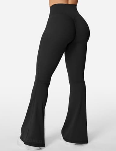 YEOREO Kalie Flare Scrunch Leggings for Women V Cross Waist Bell Bottom Yoga Pants Tummy Control Bootcut Workout Leggings Black L - Image 3