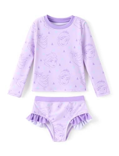 Disney Frozen Elsa Two Piece Tankini Swimsuit Toddler Girl Long Sleeve Summer Rashguard Bathing Suit UPF50+Beach Pool Ruffle Swimwear Holiday Swimming Suit Little Kid Swim Suits Purple Size 3 Years - Image 1