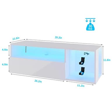 sogesfurniture 39.3'' Floating Wall TV Cabinet Stand with LED Lights, Wall Mounted Entertainment Center with Storage Shelves, Modern High Gloss Media Console for Living Room, Bedroom - Image 7