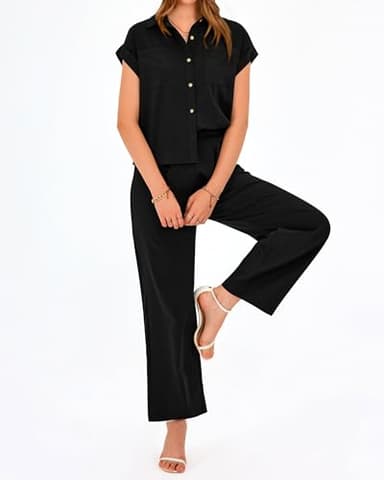PRETTYGARDEN Womens 2 Piece sets Summer Cap Sleeve Tops Palazzo Pants Dressy Casual Vacation Travel Outfits Tracksuits(Black,Medium) - Image 6