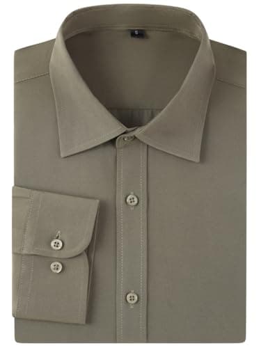 Dress Shirts for Men's Long Sleeve Button Down Shirt Slim Fit Business Formal Stretch Shirt Army Green Large - Image 2