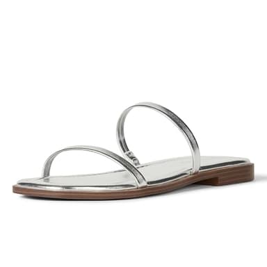 The Drop Women's Paris Square Toe Two Strap Flat Sandal, Silver, 6.5 - Image 1
