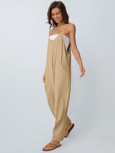 AUTOMET Jumpsuits for Women Casual Summer Outfits Rompers Comfy Beach Vacation Trendy Overalls Jumpers Fashion Clothes 2025 Khaki M - Image 3