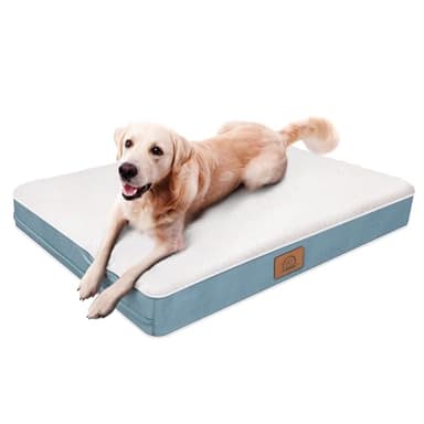 Orthopedic Dog Bed for Large Dogs - Big Waterproof Dog Crate Bed with Removable Washable Cover, Egg Crate Foam Support, Anti-Slip Bottom, Deluxe Plush Pet Bed Mat (Blue) - Image 7