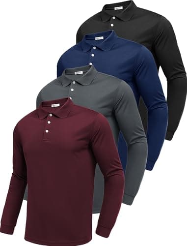 PINSPARK 4 Pack Men's Long Sleeve Golf Shirts Breathable Casual Collared Polo Lightweight Quick Dry Tactical Outdoor Shirts - Image 1