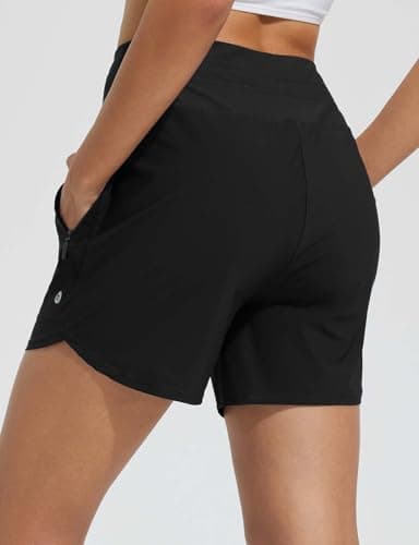 baleaf Women's Swim Board Shorts High Waisted Quick Dry UPF 50+ Modest Swimsuits 2025 Swimming Bottoms with Boxer Liner Zipper Pockets Black L - Image 4