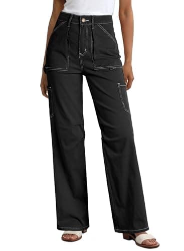Dokotoo Black Cargo Pants Women Wide Leg Dress Pants High Waisted Trousers Slacks Baggy Womens Trousers Casual Loose Trendy Work Palazzo Pockets - Image 1