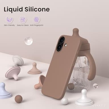 ORNARTO Compatible with iPhone 16 Case 6.1", Slim Liquid Silicone 3 Layers Full Covered Soft Gel Rubber Shockproof Phone Case, Protective Cover with Anti-Scratch Microfiber Lining-Light Brown - Image 3