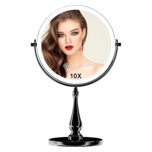 WIZCHARK 9 "Large Light Makeup Mirror, 1x / 10x True HD Magnifying Mirror, 3-Color LED Light dimmable, 2 Rechargeable Makeup Mirrors 360° Rotation, Standing Desk Makeup Mirror, Black - Image 1