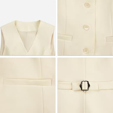 V VOCNI Women's Vest Fully Lined 4 Button V-Neck Sleeveless Dressy Casual Suit Vest Waistcoat Beige Medium - Image 7