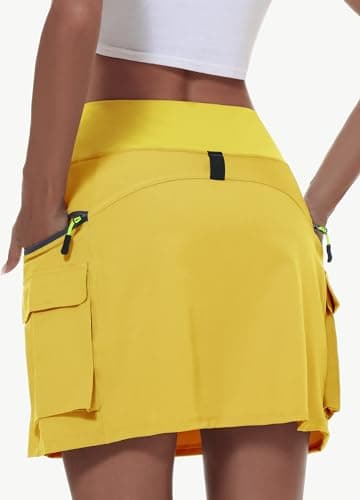 MIVEI Women's Hiking Cargo Skort Skirt High Waisted Golf Dressy Casual with Zipper Pockets Workout Sport Quick Dry Skirts Yellow - Image 2