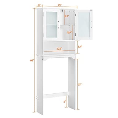 Yaheetech Over The Toilet Storage Cabinet with Double Tempered Glass Doors and Adjustable Shelf, Freestanding Bathroom Storage Rack, 66 Inches Height - Image 3