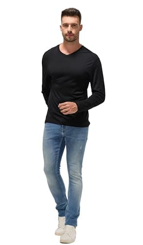 100% Ultrafine Merino Wool Base Layer for Men | V-Neck Long Sleeve Thermal Shirt, Moisture Wicking & Odor Resistant Black - Image 2