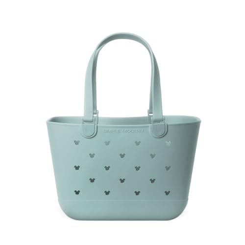 Simple Modern Disney Large Beach Bag | Waterproof Getaway Rubber Tote with Zipper Pocket for Travel, Pool, Boat, Groceries, Sports | Mickey Mouse on Sea Glass Sage - Image 1