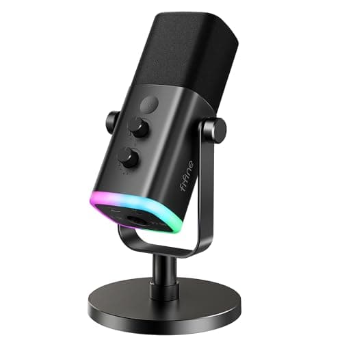 FIFINE USB/XLR Dynamic Microphone for Podcast Recording, PC Computer Gaming Streaming Mic with RGB Light, Mute Button, Headphones Jack, Desktop Stand, Vocal Mic for Singing YouTube-AmpliGame AM8 - Image 1