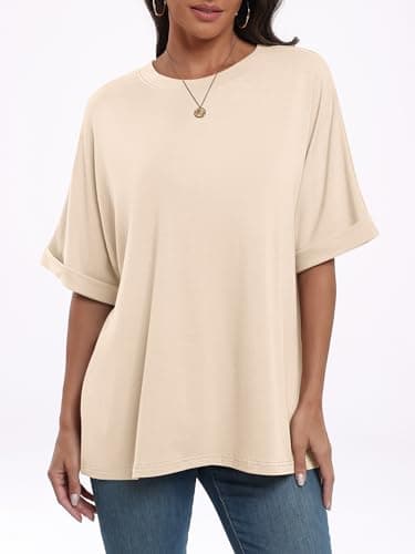 ANRABESS Womens Tops Oversized T Shirts Short Sleeve Crewneck Summer Casual Loose Basic Tee Shirt 2025 Trendy Fashion Clothes Cream Medium - Image 5
