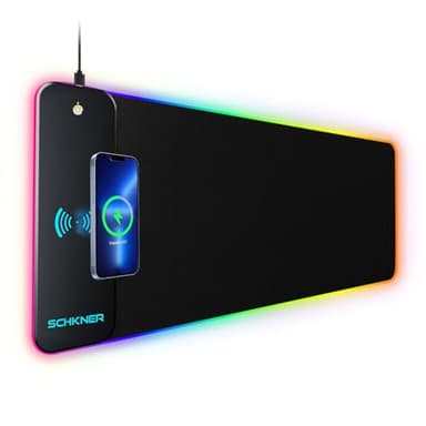 Schkner RGB Gaming Mouse Pad with Wireless Charging 15W, Large Desk Mat 800x300x4mm, 10 Light Modes Keyboard Pad with Non-Slip Rubber Base, Waterproof Mousepad for Gaming PC MacBook Laptop - Image 1
