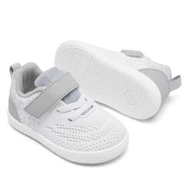 MORENDL Toddler Sneakers Baby Boys & Girls Barefoot Shoes Lightweight Breathable Walking Running Tennis Athletic Sport Shoes White Gray Size 7 - Image 4