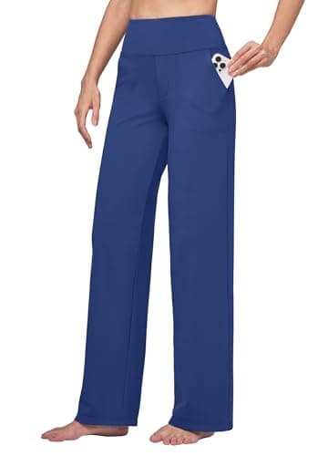 Willit Women's Yoga Pants Wide Leg Dress Work Pants Stretch Casual Pants Slacks with Pockets High Waist 28" Royal Blue L - Image 1