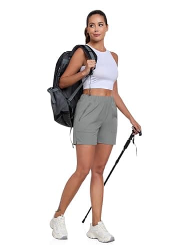 Nomolen Womens 5'' Hiking Athletic Shorts Quick Dry Lightweight Golf Casual Summer Shorts with Zipper Pockets Light Grey S - Image 6