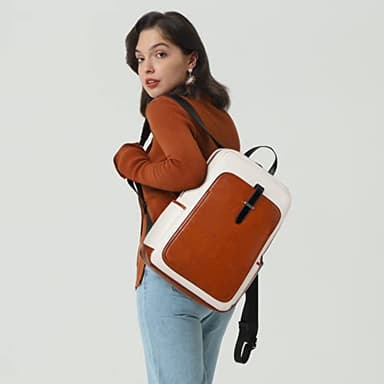 BOSTANTEN Leather Laptop Backpack for Women,15.6 inch Computer Backpack Purse College Daypack Work Travel Bag Beige-brown - Image 2