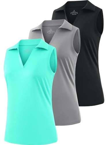 Ullnoy Women's Lightweight Polos Tops Sleeveless Golf Polo Shirt for Women Moisture Wicking Activewear Polos Tops 3 Pack Black/Gray/Cyan S - Image 1