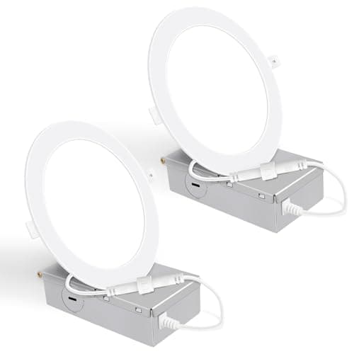 2 Pack 6 Inch Ultra-Thin LED Recessed Ceiling Light with Junction Box, 5000K Daylight, 12W 110W Eqv, Dimmable Canless LED Recessed Light, 1050LM High Brightness Wafer Downlight- ETL&FCC Certified - Image 1
