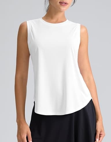 SANTINY Women's Sleeveless Workout Tops Breathable Lightweight Active Tennis Yoga Shirts Athletic Running Tank Tops for Women (White_L) - Image 2