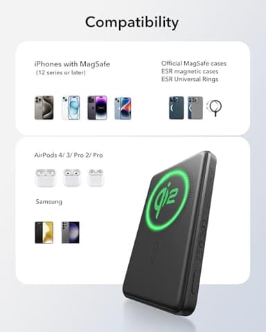 ESR for MagSafe Power Bank, 0.55 in Ultra-Compact 5,000mAh MagSafe Portable Charger, Qi2 15W Ultra-Fast Battery Pack, 20W USB-C MagSlim Charger with Cable for iPhone 17/16/15/14/13/12, Black - Image 9