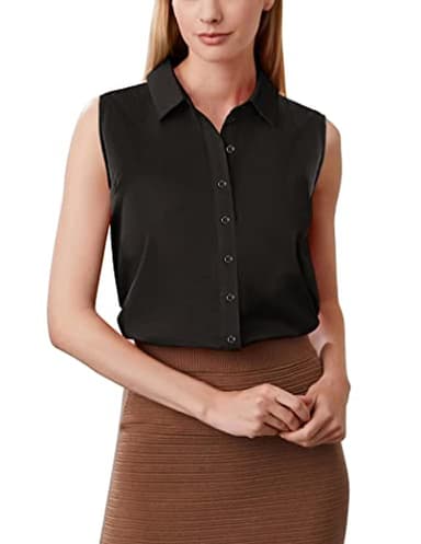 Zeagoo Women's Black Button Down V Neck Tank Tops Loose Casual Office Sleeveless Shirts Blouses - Image 2