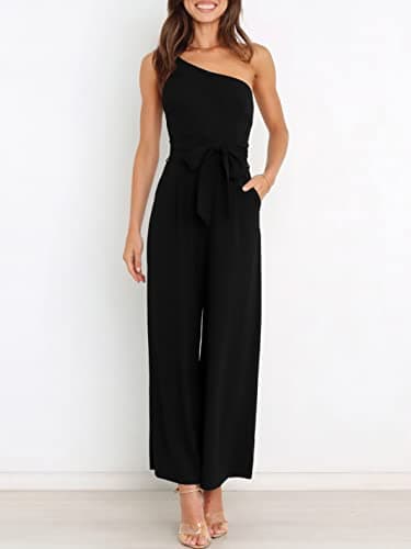 ANRABESS Women Summer Dressy Jumpsuits One Shoulder Sleeveless Casual Wide Leg Pants Romper Jumper 2025 Trendy Fall Outfits Black X-Large - Image 6