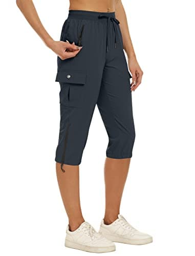 MoFiz Women's Hiking Capris Pants Lightweight Quick Dry Summer Running Athletic Casual Outdoor Cargo Pants for Women Pockets Grey M - Image 1