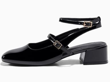 Coutgo Womens Mary Jane Chunky Low Heels Closed Square Toe Ankle Strap Pumps Wedding Party Dress Shoes, Black, Size 7 - Image 6