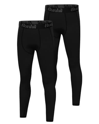 Runhit 2 Pack Boys Compression Leggings,Athletic Tights Basketball Compression Pants,Youth Boys Base Layer Pants Sports Legging Black+Black S - Image 1
