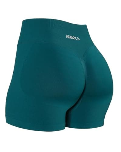 AUROLA Influence Collection Workout Shorts for Women,No Roll Up New Scrunch Seamless Gym Short-3.5" Inseam, Deep Teal, S - Image 1