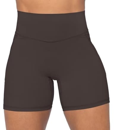 Sunzel No Front Seam Biker Shorts for Women with Pockets, Yoga Workout Gym Bike Shorts with Tummy Control 5" Inseam Seal Brown X-Small - Image 3