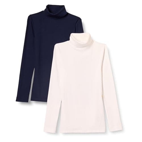 Amazon Essentials Women's Slim-Fit Layering Long Sleeve Knit Rib Turtleneck Top (Available in Plus Size), Pack of 2, Navy/White, Large - Image 1
