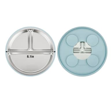 PandaEar 3 Pack Stainless Steel Baby Suction Plates, Divided Toddler Plate for Baby Led Weaning Supplies, Non-Slip Toddler Baby Feeding Set Dishwasher Safe (Blue/Green/Brown) - Image 6