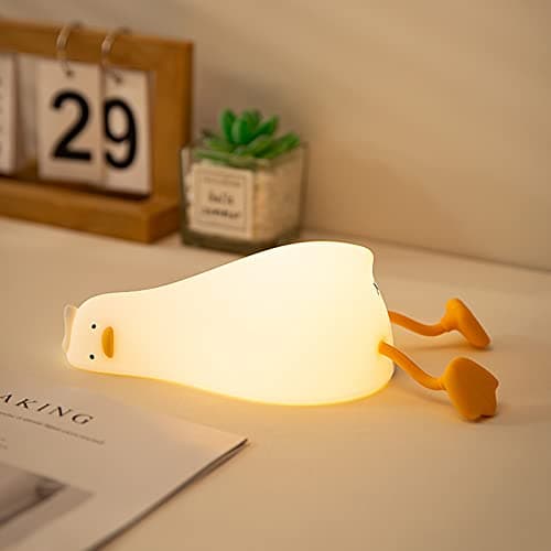 MUID Benson Lying Flat Duck Night Light, LED Squishy Duck Lamp, Cute Light Up Duck, Silicone Dimmable Nursery Nightlight, Rechargeable Bedside Touch Lamp for Breastfeeding, Finn The Duck. - Image 1