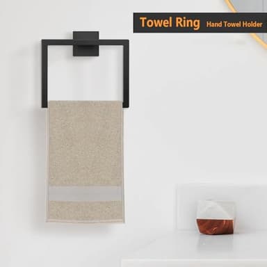 JOPOFI Towel Ring - Thicken SUS 304 Stainless Steel Towel Holder, Towel Racks for Bathroom, Square Modern Design Hand Towel Holder, Contemporary Hand Towel Bar - Matte Black - Image 2