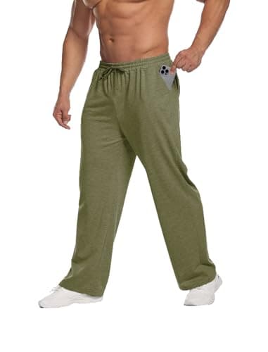 Deyeek Men's Baggy Sweatpants with Pockets Uncuffed Sweat Pants for Mens Lightweight Workout Sweatpants Wide Leg Sweat Pants Olive - Image 3