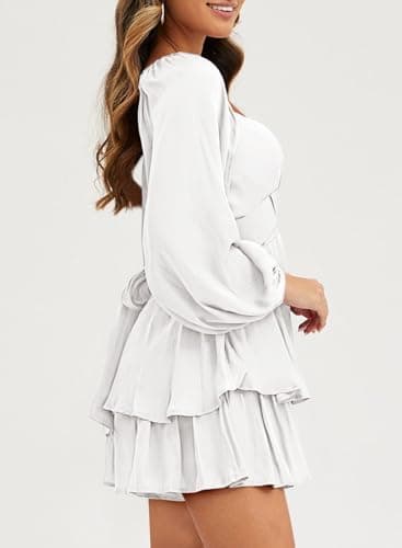 Fixmatti Women Long Sleeve White Jumpsuit Shorts Boat Neck off Shoulder Belted Rompers White XL - Image 6