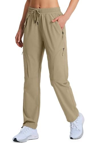 Women's Hiking Pants Quick Dry Lightweight Cargo Pants UPF 50 Water Resistant Zipper Pockets for Golf Travel Work Camping Dark Khaki - Image 1