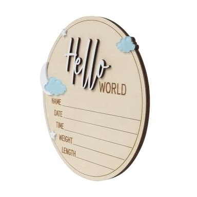 Hello World Baby Birth Stats Sign, 6.2 inches, Wood Engraved Hospital Announcement Board with Flower (BB75) - Image 3
