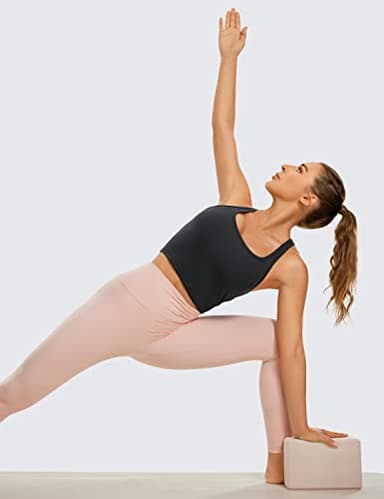 CRZ YOGA Butterluxe Womens Y-Back Racerback Longline Sports Bra - Padded Scoop Neck Workout Crop Tank Top with Built in Pads Black Medium - Image 3