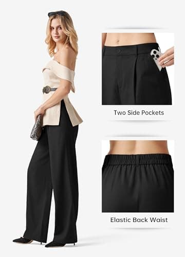 Willit Women's Linen Pants Wide Leg Work Dress Pants Casual Slacks Business Pants with Pockets 33" Black M - Image 5