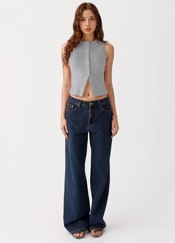 Women’s Button Down Tank Tops Ribbed Summer Vest Button Up Open Front Sleeveless Slim Fit Crop Going Out Tops - Image 5