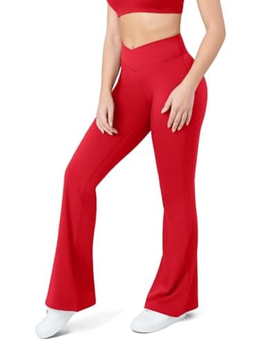 HEGALY Women's Flare Yoga Pants - Crossover Flare Leggings Buttery Soft High Waisted Workout Casual Bootcut Pants Dark Red - Image 4